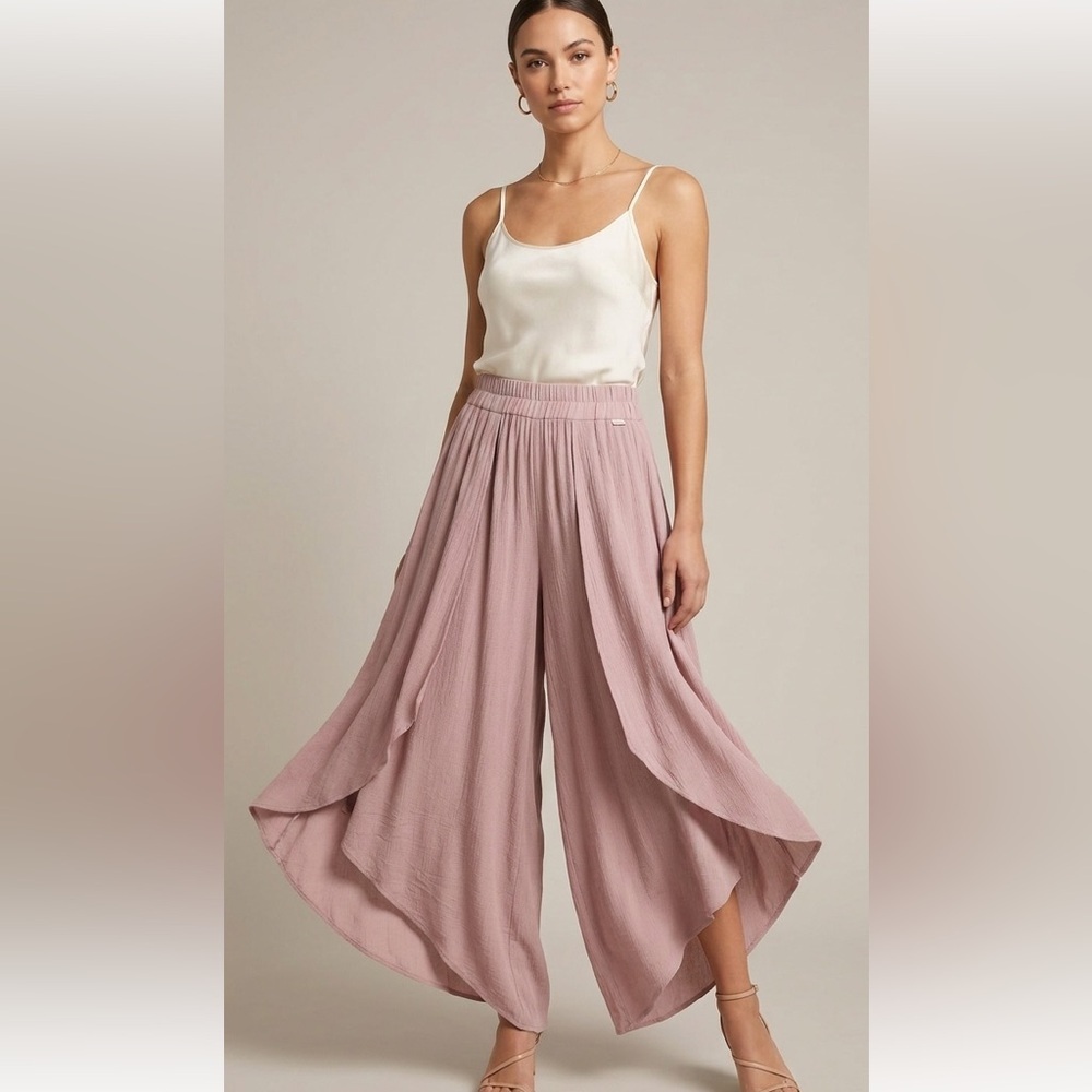 NWT Final Touch Dusty Mauve Palazzo Pants Gauzy Fabric Flowy Comfortable Sz S